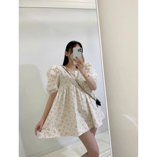 CHAWY Dolly floral minidress 🌷✨ C4149 มินิเดรสสั้น เดรสสั้นลายดอก มี 2 สี ดอกชมพู ดอกเขียว