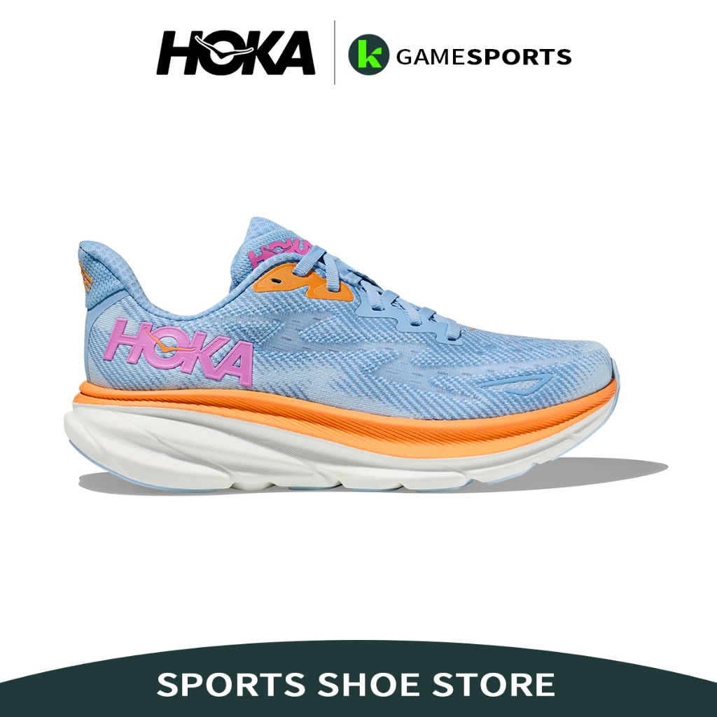 รองเท้าวิ่ง Hoka Clifton 9 สีฟ้าส้ม กันกระแทก/น้ำหนักเบา/ระบายอากาศได้ วิ่งระยะไกล รองเท้าวิ่งชาย รองเท้าวิ่งหญิง