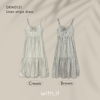 with.it.store - DRW0151 linen stripe dress เดรสยาวลินินสายเดี่ยว ลายริ้ว