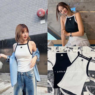 (VL) courreges Toptank 🖤🤍 เสื้อแบรนด์ตัวฮิต มาแรงเลย สายเดี่ยวตัดขอบสี 2 tone ปัก logo กลางอก อีกรุ่นที่ต้องมีค่า ✔️