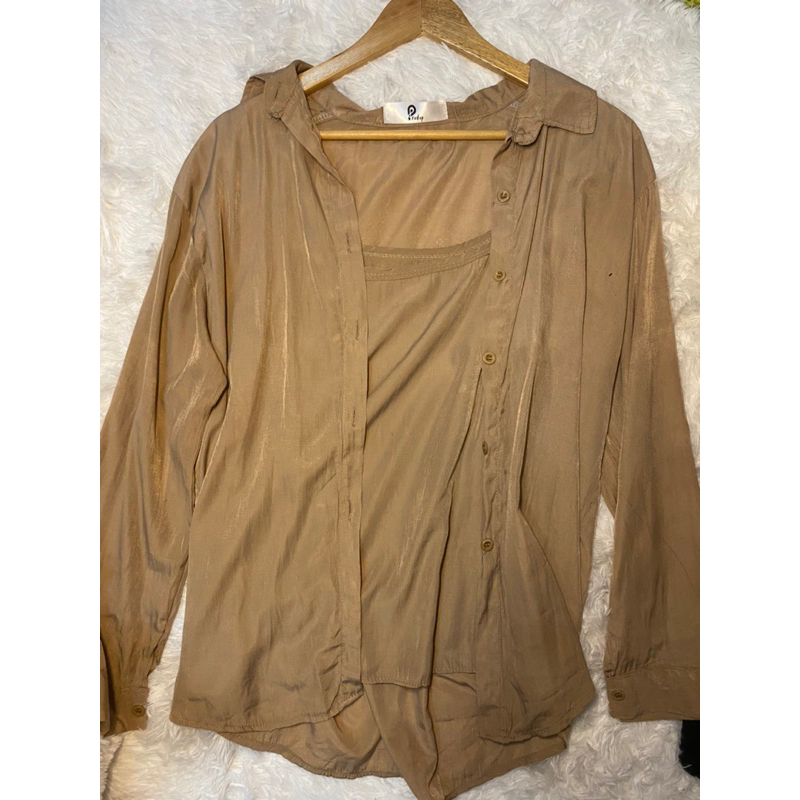 ชุดเซ็ต Pradap เสื้อคลุม+สายเดี่ยว⚡️ผ้าเงา