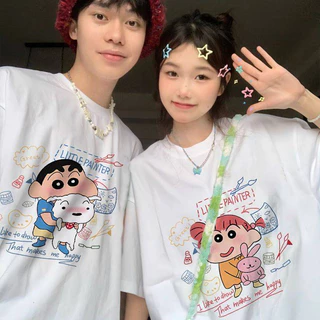 เสื้อยืดแขนสั้นคอกลม เสื้อคู่รัก สกรีนลายน่ารัก ชายหญิง ES60 ชินจัง