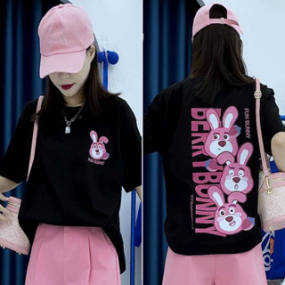 เสื้อผ้าแฟชั่นผู้หญิง เสื้อยืดสกรีนลายหน้าหลัง ลายกระต่าย ES19