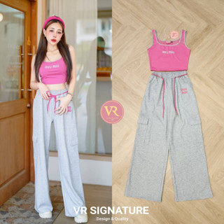 Set เสื้อสายเดี่ยวตัวสั้น แต่งกุ๊นขอบสีเทา VORA