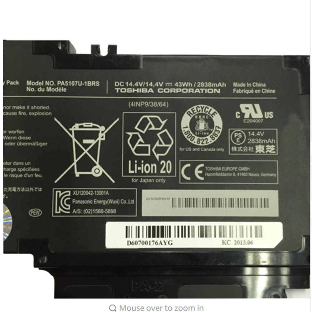 พรีออเดอร์รอ10วัน แบตเตอรี่ TOSHIBA ของแท้ PA5107 PA5107U L40-A L45D L50 S55 P55 L55T Model: PA5107U-1BRS ประกัน6เดือน