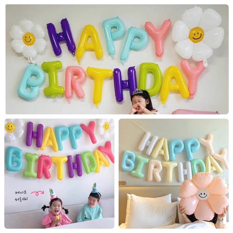 ลูกโป่งตัวอักษร Happy birthday ลูกโป่งวันเกิด สีใหม่ น่ารักสดใส พร้อมส่งในไทย