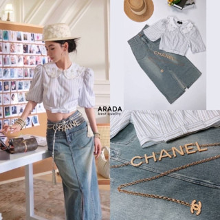 ARADA: เซตเสื้อลายทางปกคอเสื้อปักอะไหล่(*สอบถามสต๊อกก่อนกดสั่งน๊า)