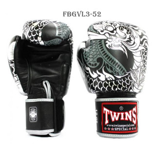 Twins special Boxing Gloves Fancy FBGVL3-52 Nagas Black-silver Sparring MMA K1 นวมซ้อมชกทวินส์ แฟนซี หนังแท้ 100%