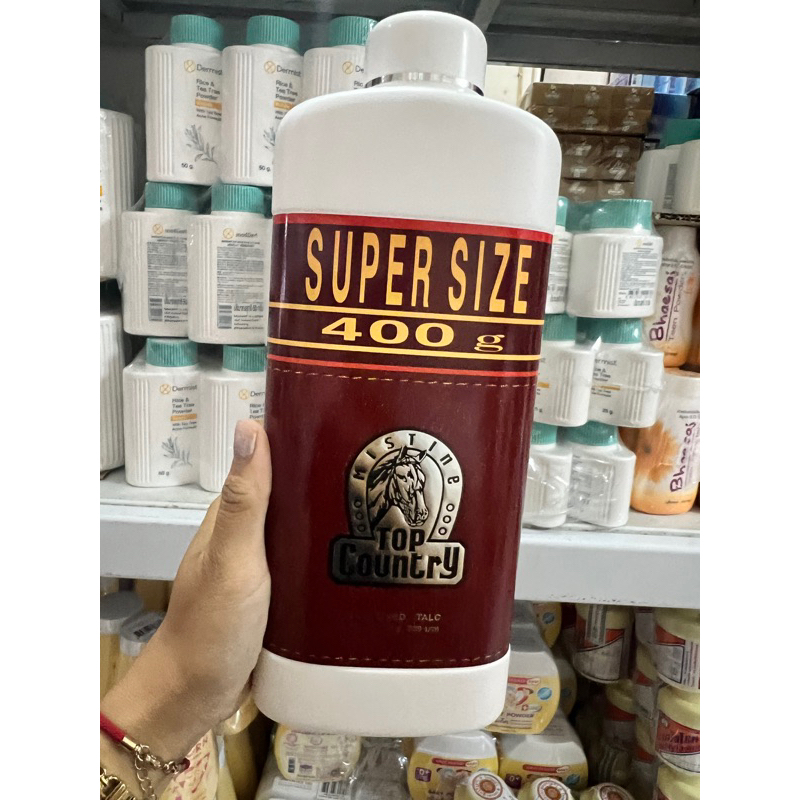 ขวดละ 80 บาท ขนาด 400 g. แป้งมิสทีนตราหัวม้า