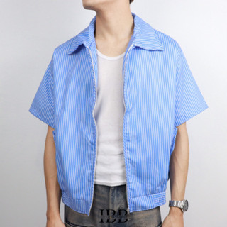 IBB BLUE SKY SHOTR JACKET เสื้อแจ็กเก็ตแขนสั้นลายทางสีฟ้า