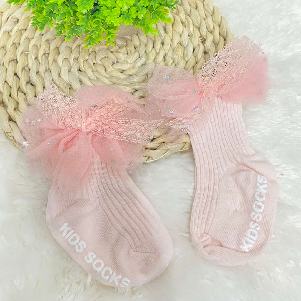 ถุงเท้าเด็ก (Sk94) - ถุงเท้าเด็ก สีชมพูฟรุ้งฟริ้งน่ารัก