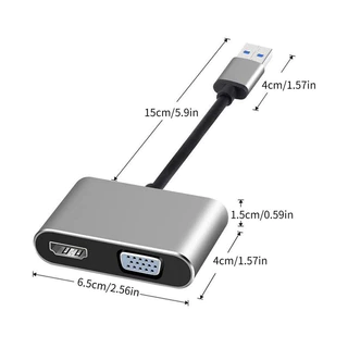 [แพ็คใน 30 นาที] USB To VGA และ HDMI 2-In-1 Video Converter Multi-Monitor เดสก์ท็อป USB Video Card แล็ปท็อป