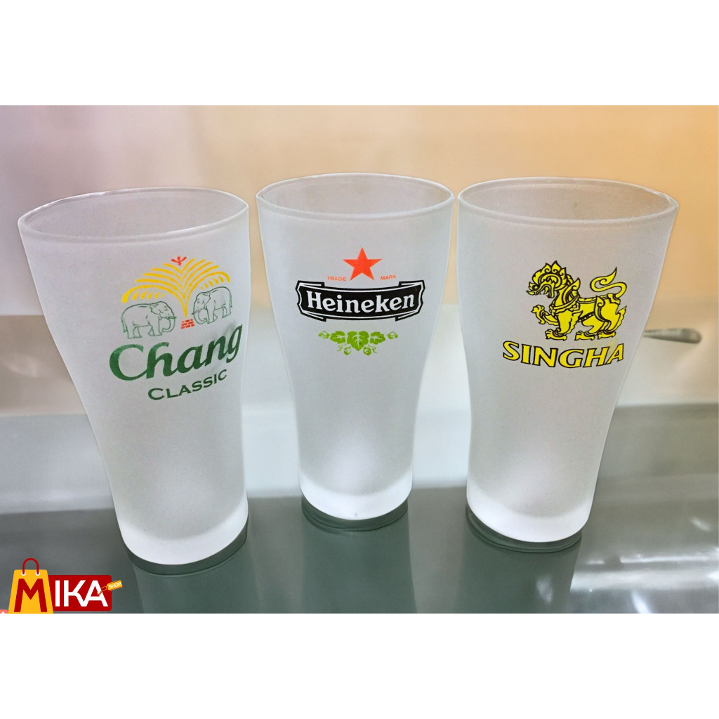 แก้วเบียร์ พิมพ์ลาย แก้วสิงห์ แก้วช้าง แก้วไฮเนเก้น แก้วลีโอ แก้วเบียร์มีหู Beer glass