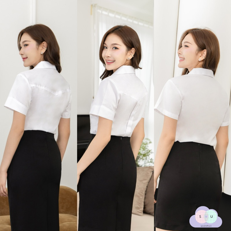 เสื้อนักศึกษาเข้ารูปถูกระเบียบ มี3แบบ หลังสามเหลี่ยม-หลังว่าง-หลังสาบ เสื้อนักศึกษาหญิงถูกระเบียบ เสื้อนักศึกษา