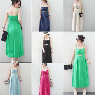 6สี อก 34-40 เดรสผ้าลินินสายเดี่ยว สายปรับได้ ด้านหลังมีสม๊อก  มีกระเป๋าจริงด้านข้าง มีซิบด้านข้าง ทรงสวยเนื้อผ้าดีมาก