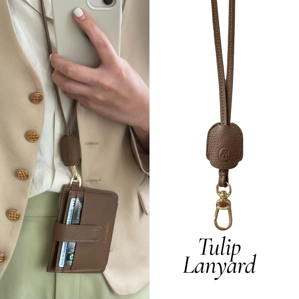 TULIP Lanyard  สายคล้องคอ  สำหรับห้อยบัตร หนังวัวแท้ *ปรับระยะไม่ได้