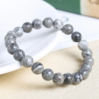 กำไลหินอาเกต เครื่องประดับนำโชค หินธรรมชาติแท้ ไม่ย้อมสี silver lace agate หินสีเทา