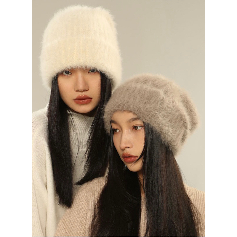 ANGORA Beanie Hat หมวก บีนนี่ ถักไหมพรมขนกระต่ายสไตล์เกาหลี ขนนุ่มๆๆน่ารักๆอบอุ่นใส่หน้าหนาวกันหิมะ