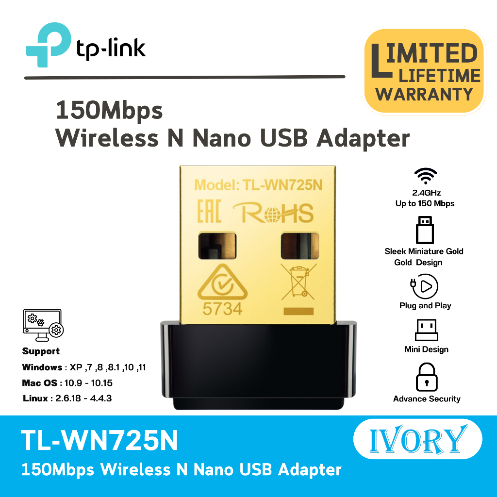 TP-Link TL-WN725N อุปกรณ์รับสัญญาณ Wi-Fi (150Mbps Wireless N Nano USB Adapter)/ivoryitshop