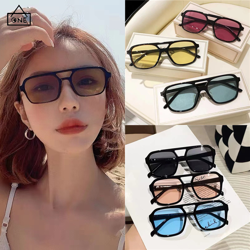 COD❤️แว่นตากันแดดแฟชั่นสีพื้นUV400ป้องกันรังสียูวีสไตล์วินเทจแว่นตาสไตล์พังก์กรอบสี่เหลี่ยมใหญ่ผู้ชายและผู้หญิง-a.one