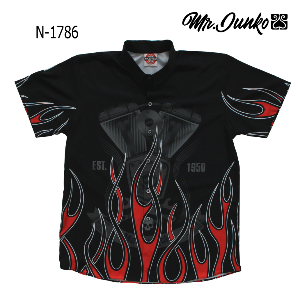 ส่งฟรี เสื้อเชิ้ตแขนสั้น งานต่อลาย Mr-Junko ผ้าซาตินนิ่มใส่สบายไม่ร้อน N-1786