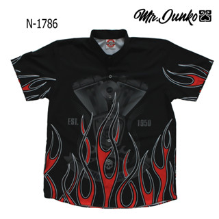 ⚡ ส่งฟรี⚡เสื้อเชิ้ตแขนสั้น งานต่อลาย Mr-Junko  ผ้าซาตินนิ่มใส่สบายไม่ร้อน N-1786