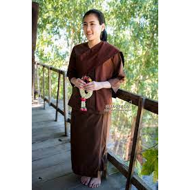 ชุดบวชชีพราหมณ์ ผู้หญิง สีน้ำตาล มีครบทุก size สำหรับถือศีล ปฎิบัติธรรม แบรนด์ รัตนาภรณ์