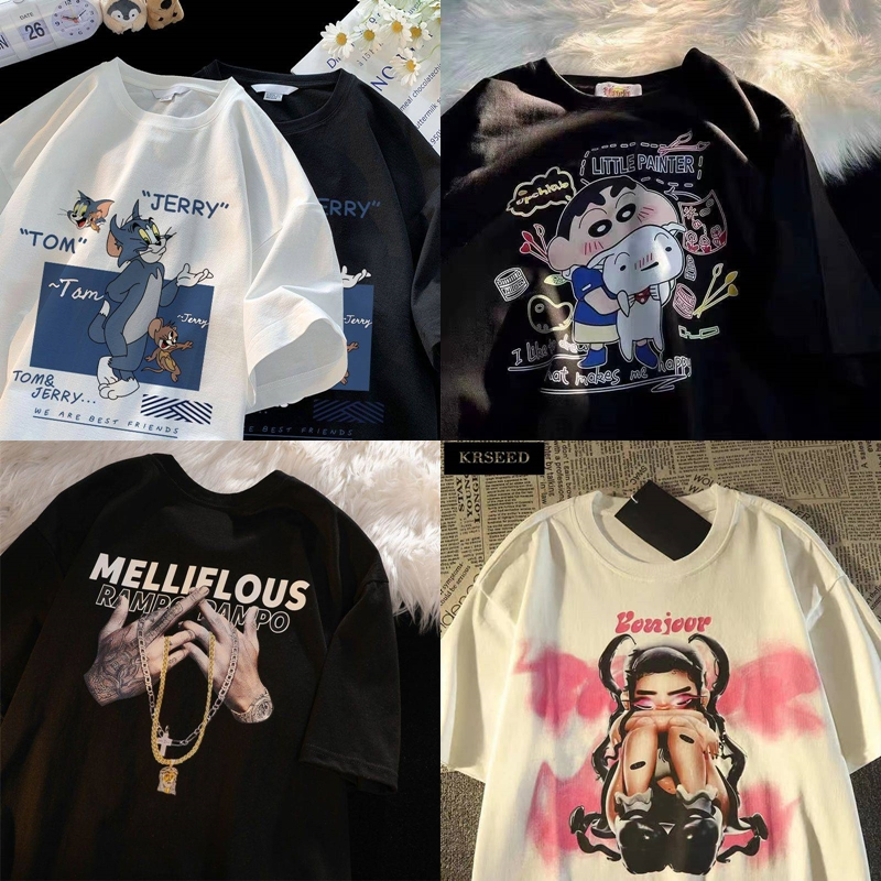 เสื้อยืดแฟชั่น เสื้อยืดคู่รัก สไตล์เกาหลี วินเทจ