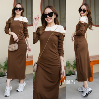 🌈🌿🌸🌺🌼🤎🧡🇰🇷Cotton 2Tone OFS Long Sleeve Maxi Dress