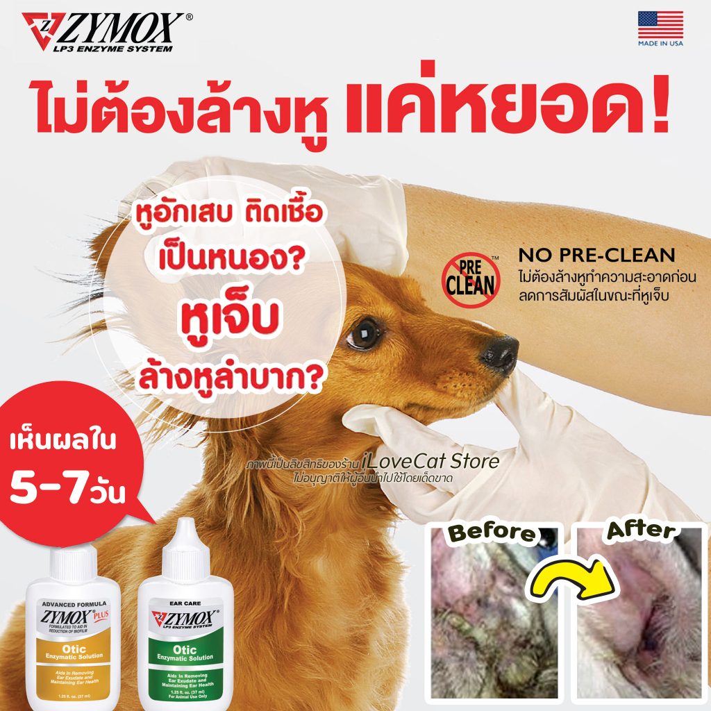 (37ml) Zymox Otic ผลิตภัณฑ์ดูแลช่องหู ภายนอกอักเสบ แบบเฉียบพลัน หรือ เรื้อรัง สำหรับสุนัขและแมว (USA