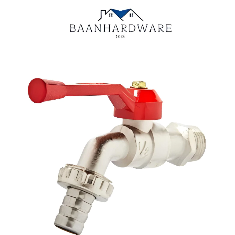 BAANHARDWAREก๊อกสนาม ก๊อกบอลสนามด้ามแดง 1/2" 4หุน (ปากสนาม) MA-E-005