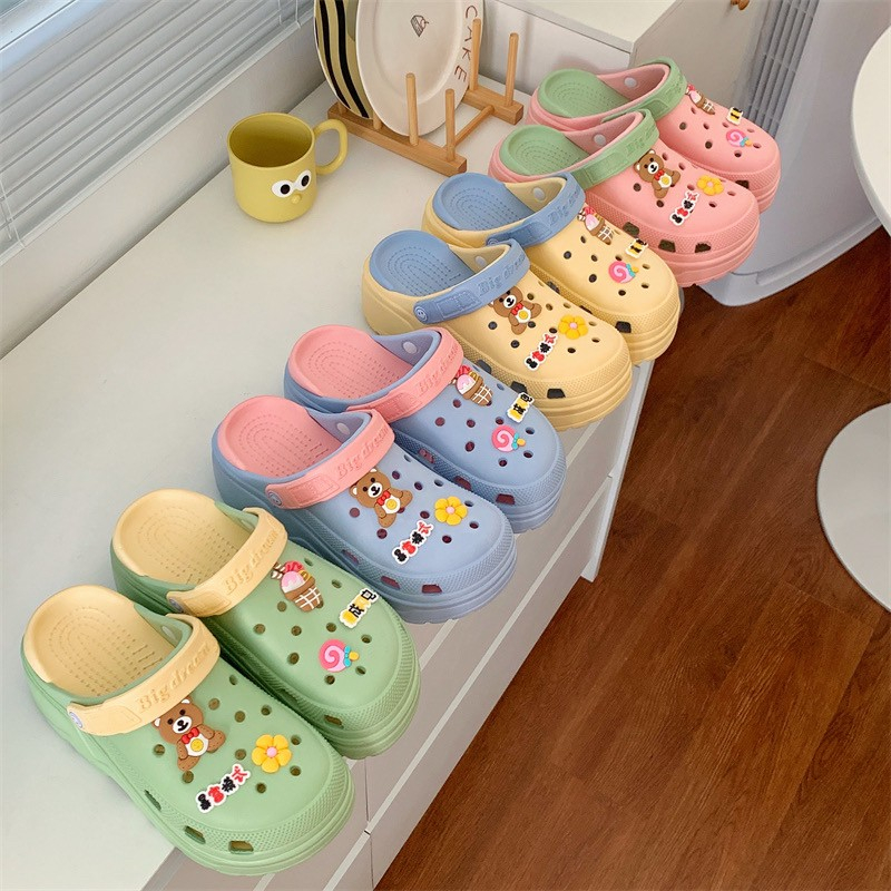 SHO-H-13A🧁 รองเท้าหัวโต สีพาสเทล แตะรัดส้น สไตร์เกาหลี รองเท้า EVA  ใส่ได้ 2แบบ🧁