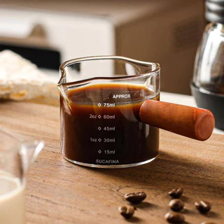 แก้วตวง กาแฟ พวยกาคู่ถ้วยตวง แก้วตีฟองนม 45ml.75ml แก้วตวงมีสเกล แก้วช็อต กาแฟเอสเปรสโซ่ ด้ามจับไม้ ชงกาแฟ