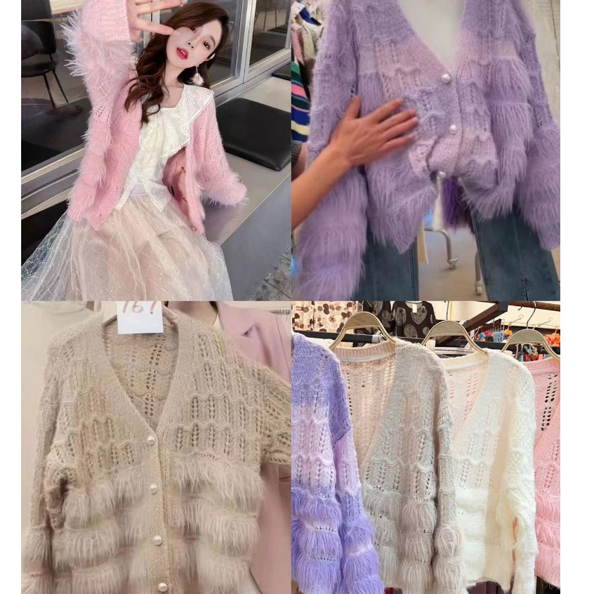 พร้อมส่งจากไทย เสื้อคาร์ดิแกน ทรงหลวม ประดับพู่ ผ้ากํามะหยี่ขนนิ่ม เหมาะกับฤดูใบไม้ผลิ และฤดูใบไม้ร่วง