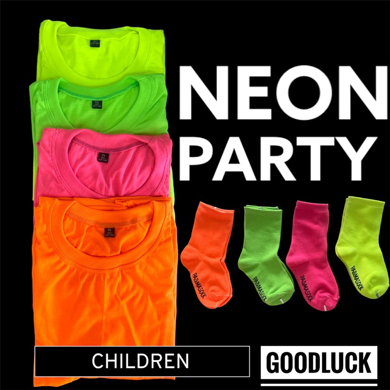 เสื้อนีออน neon เด็ก ไซต์ 15และผู้ใหญ่ รอบอกเริ่ม30”-54” สะท้อนแสง เซตพร้อมฟรีถุงเท้า