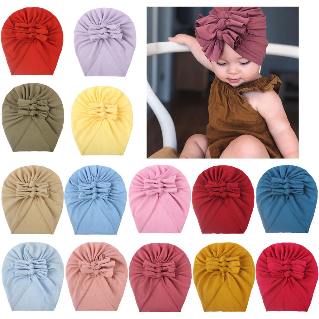 (Bow08) ที่คาดผม ผ้าโพกหัว สำหรับเด็ก โบว์3ชั้น ผ้านิ่ม ยืดหยุ่น หมวกเด็ก - รูปที่ 3
