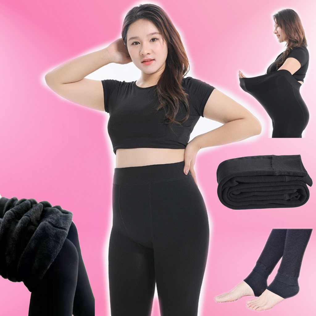 เลกกิ้งกันหนาว บุขน ผ้าวูล Big size สีเทาเข้ม หนัก 520 กรัม