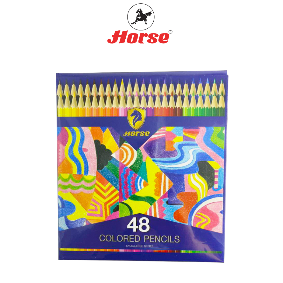 Horse ตราม้า ดินสอสีสีไม้ยาว 48 สี NEW SUPERIOR SERIES ( สีพิเศษ)HG-48 ตราม้า จำนวน 1 กล่อง