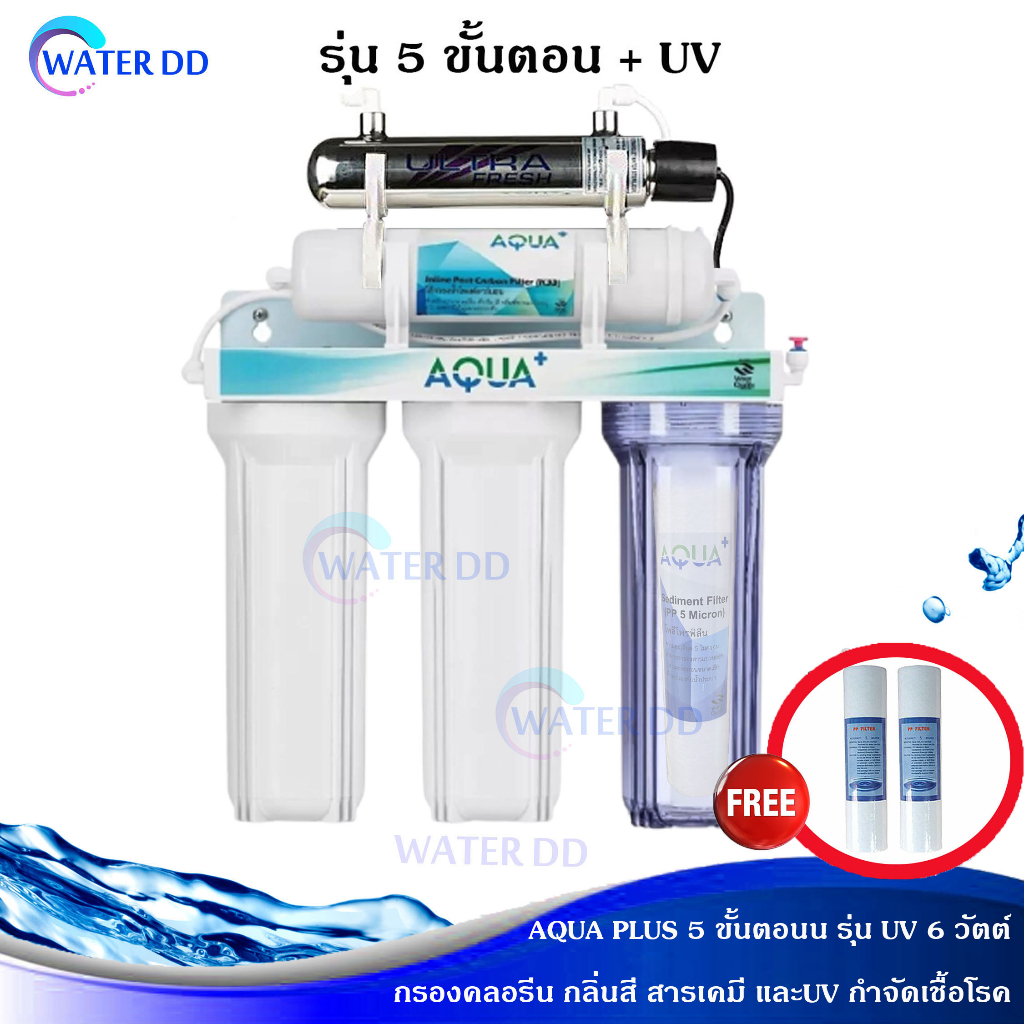 AQUA PLUS เครื่องกรองน้ำ 5 ขั้นตอน ระบบ UV 6 วัตต์ กรองน้ำ กรอง ฆ่าเชื้อโรค และ แบคทีเรีย ได้ดี