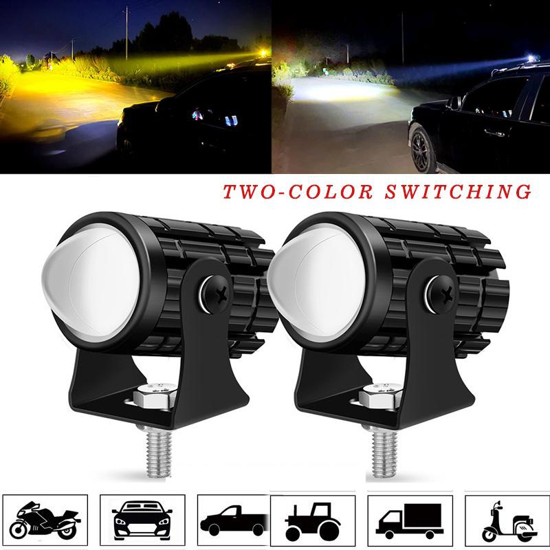 MOVATEK สีขาวสีเหลืองสองสีรถจักรยานยนต์ LED ไฟหน้าเลนส์ Fisheye มินิไฟขับสปอตไลท์ไฟตัดหมอก