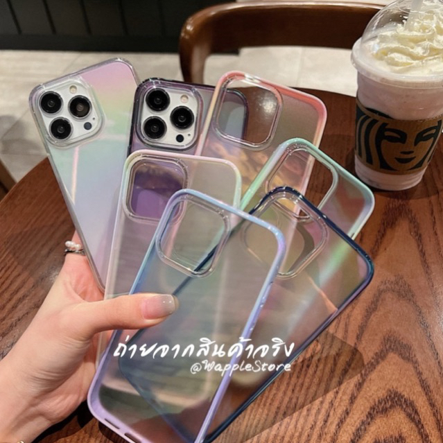 hologram ใสโฮโลแกรมขอบสี LYDIY เคสสำหรับรุ่น 14 - 15 15plus 15pro 15promax