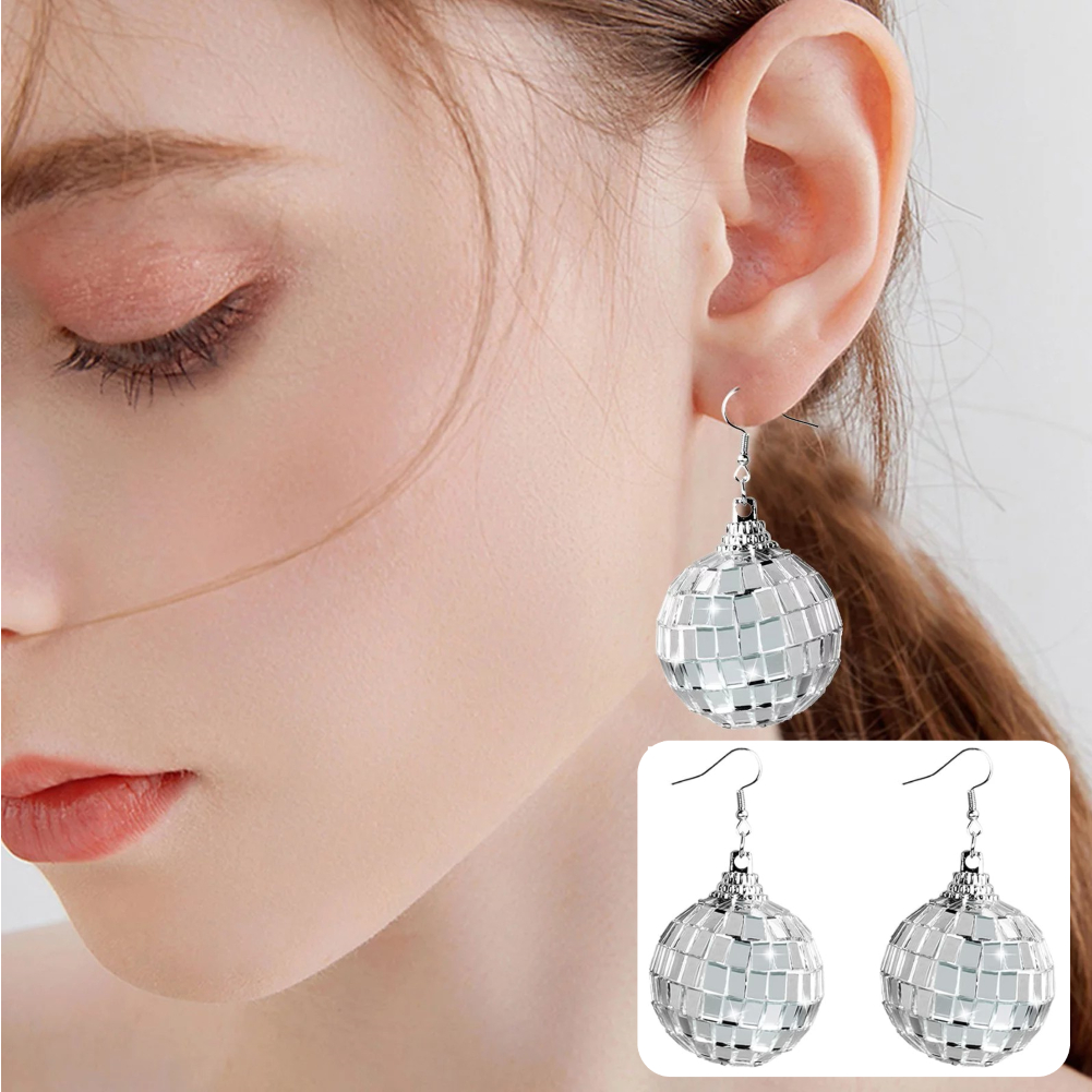 ต่างหู แฟนซี ลูกบอล กระจก ดิสโก้ แบบตะขอ ขนาด 3cm พร้อมส่ง Mirror Disco Ball Fancy Hook Earrings