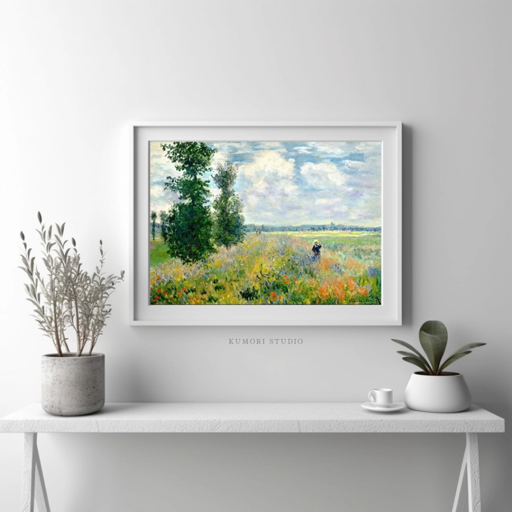 พร้อมส่ง กรอบรูปแต่งห้อง Poppy Fields near Argenteuil - Claude Monet กรอบลอย
