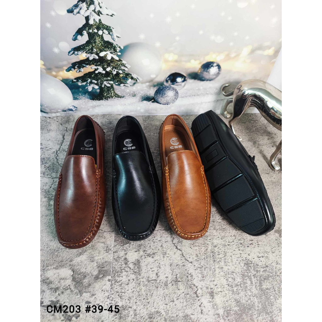 CM203รองเท้าหนังเงาผู้ชายหุ้มส้นหน้าเรียบ