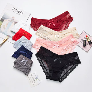 🔥สินค้าพร้อมส่งจากไทยกางเกงในผ้าซีทรู แต่งขอบลูกไม้สวยน่ารัก M-XL 5สี Sexy Lace Underwear Low Waist ZXLSNK