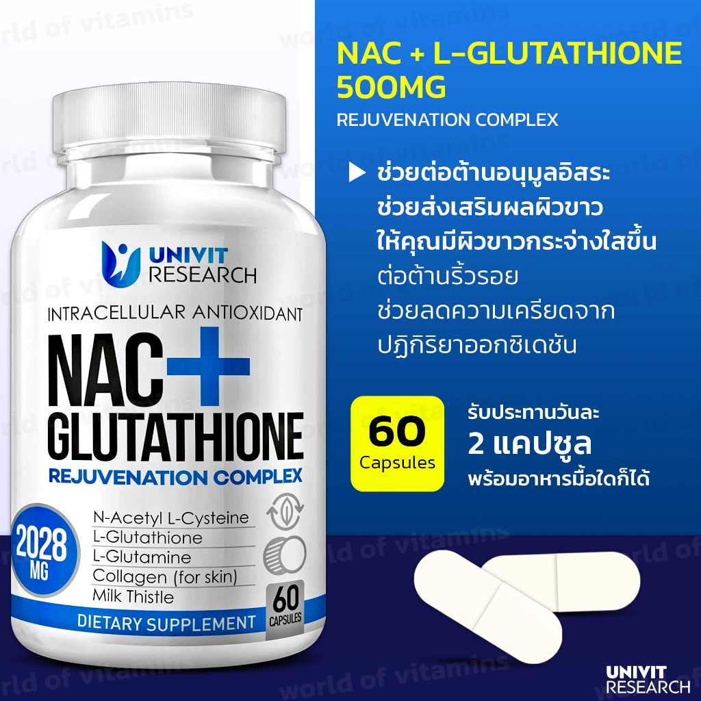 SILENDOR NAC + กลูต้า 500 mg สูตรดูแลร่างกาย , 60 Capsules (Sku.2311)