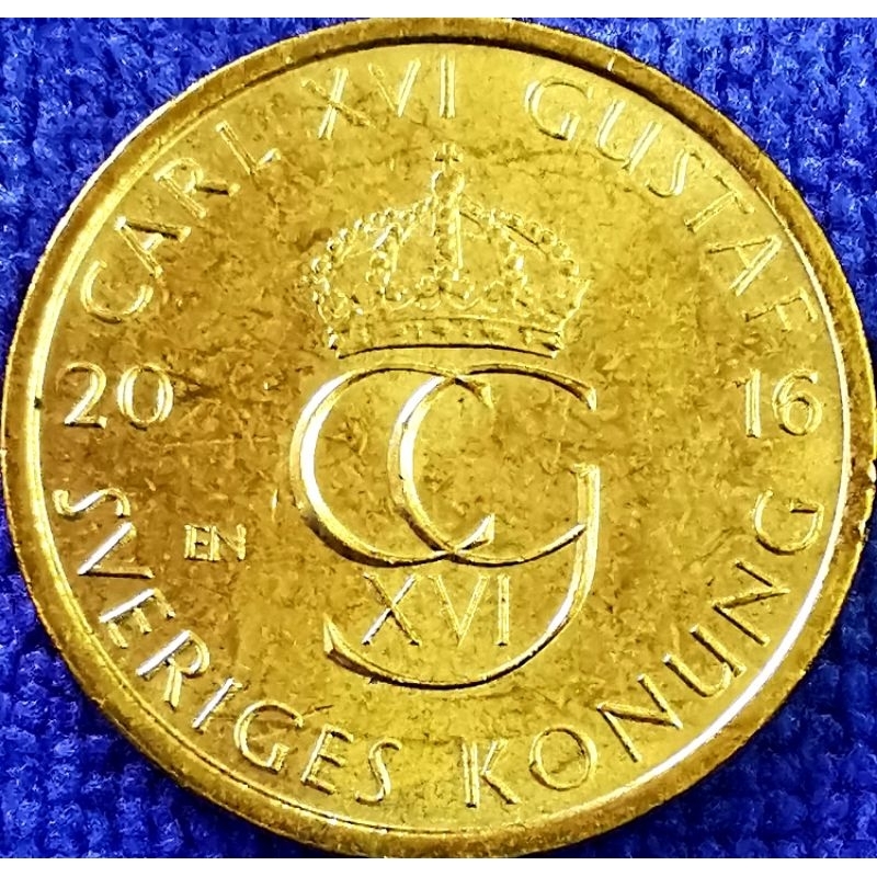 เหรียญ​ต่างประเทศ​ สวีเดน​ Sweden 5 Kronor, สมัย​ Carl XVI Gustaf, ใช้แล้ว​ #3213E