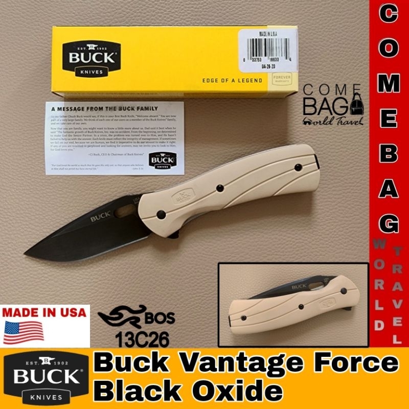 BUCK KNIVES รุ่น VANTAGE FORCE ใบมีดเหล็ก 13C26 ลมดำ ด้ามจับไนลอนสีน้าตาล คลิปหน็บสแตนเลสลมดำ ของแท้ผลิตอเมริกา