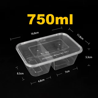 (แพ็ค50ชุด)กล่องอาหารพลาสติก/กล่อง2ช่อง/650/750/1000 ml