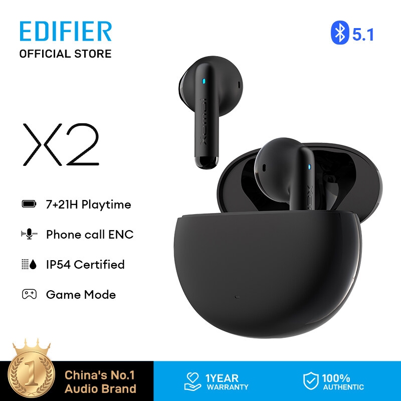 Edifier หูฟังบลูทูธ หูฟังไร้สาย X2 TWS Earbuds Bluetooth earphone 5.1  Game Mode Sports กันน้ำ IP54 เบสหนัก หูฟังบลูทูธไ